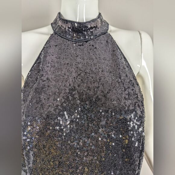 Dynamite Black Sequin Halter Mini Dress Sparkle Party Size Med - Picture 2 of 9